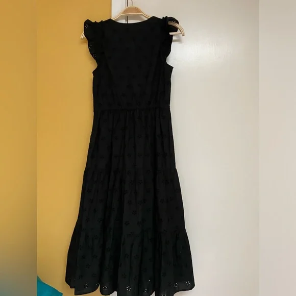 J. Crew 00/XXS Black Eyelet Fully Lined Sleeveless Midi Dress - Picture 5 of 11